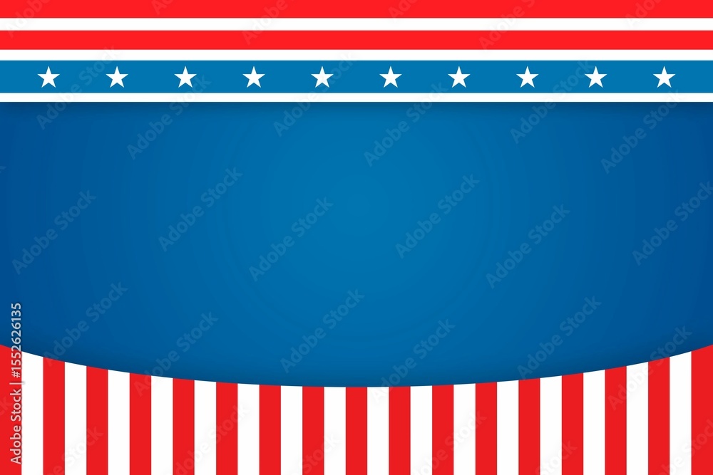 Naklejka premium Stylized patriotic flat design is displaying blue panel, red stripe, white stars and stripes