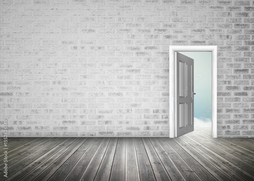 Fototapeta premium Open door on brick lined wall