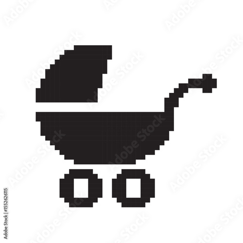 stroller icon pixel art, vector illustration on isolated background.