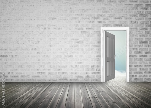 Fototapeta Naklejka Na Ścianę i Meble -  Open door on brick lined wall