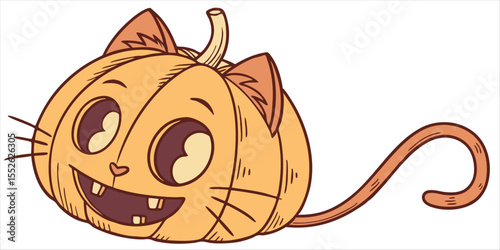Cute pumpkin cat cartoon character for halloween season