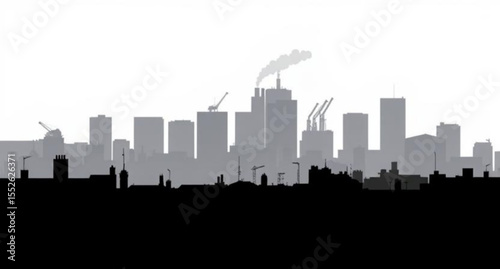 Polluted cityscape, Urban pollution vector, Smoggy skyline, City under smog, Air pollution illustration, Factory smoke city, Silhouette city with smoke, Pollution background, Industrial city pollution