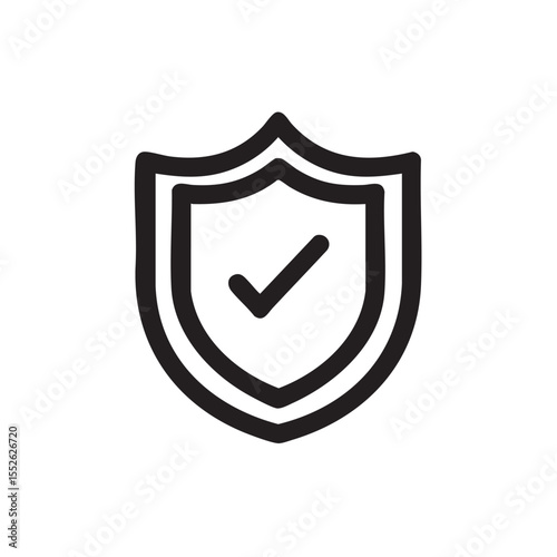 A black and white line icon of a shield with a checkmark.