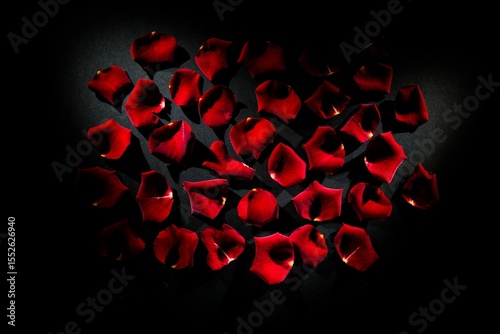 Scattered red rose petals