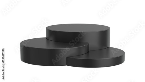 Sleek black cylindrical pedestals arranged in a modern tiered composition, perfect for showcasing products or creating a dramatic display on a Transparent Background.

