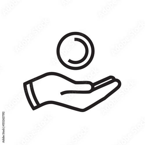 Simple outline icon of a hand receiving a coin