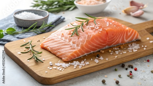 Raw Salmon Fillet with Skin on Cutting Board – High-Resolution Seafood Preparation Concept