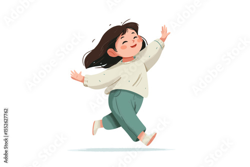 Vector art of a happy girl in motion, showing early childhood activity and growth.