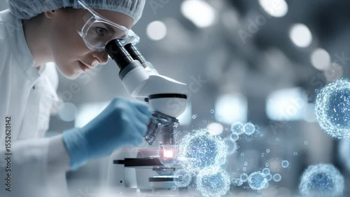 Science in the lab: A dedicated lab scientist is working, illuminated by microscope light as they delve into the intricate world of scientific inquiry.