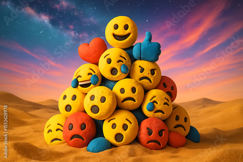 3d rendered illustration of clay emojis