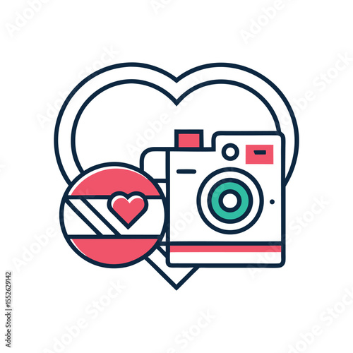Camera Heart photographer logo design of Line art style