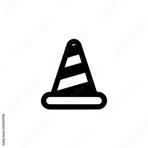Icon of a striped traffic cone, representing caution, construction zones, or road safety alerts.