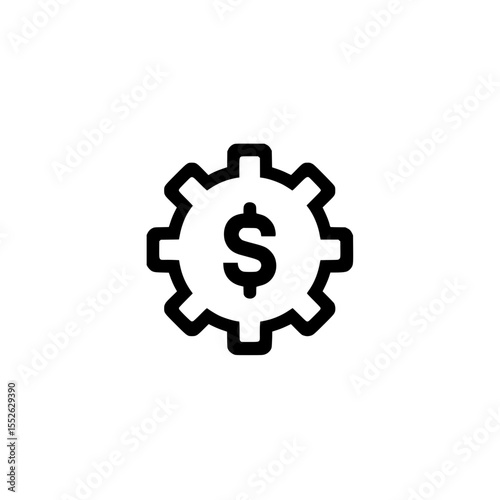 Black icon of a dollar sign inside a gear, representing financial management, budgeting, or economic planning.