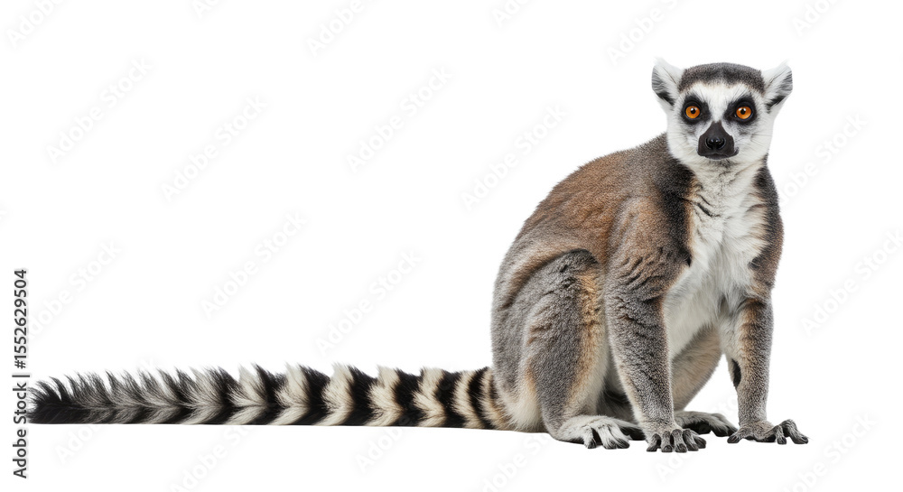 Fototapeta premium Ringtailed Lemur Sitting on White.