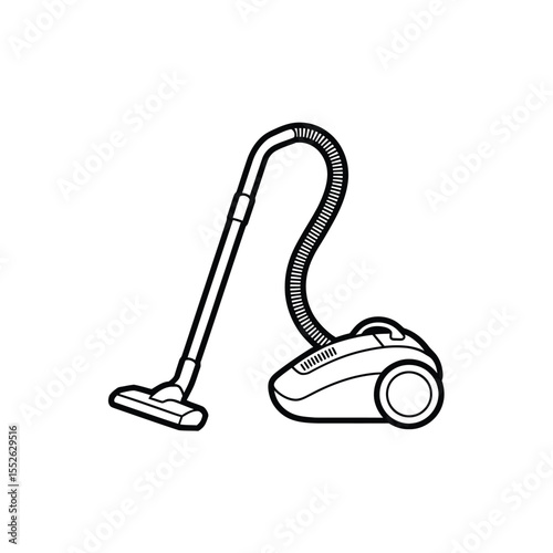 Vacuum cleaner illustration in black and white outline style for cleaning