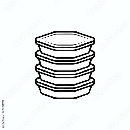 Stacked Food Containers Outline Illustration for Food Storage and Meal Prep