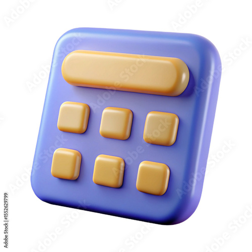 3d cartoon calculator with orange buttons and display isolated on transparent background