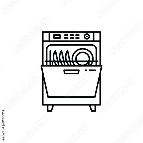 Open Dishwasher with Dishes Line Art Icon