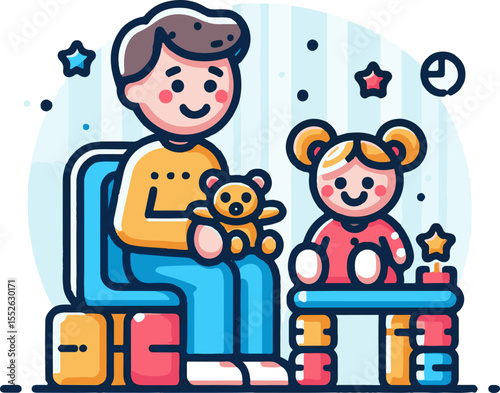 Father and daughter playing with toys at home in cheerful style  