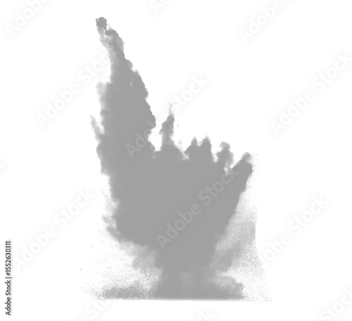 Rising flame explosion cloud with elongated smoke trail.