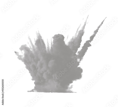 Thick smoke and debris cloud from dynamic explosion impact