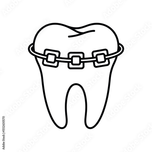 Tooth with Braces Outline Illustration for Orthodontics and Dental Care