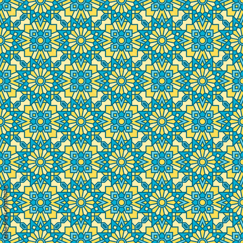 Oriental Geometric Luxury Seamless Ornament on Blue and Gold Color Theme