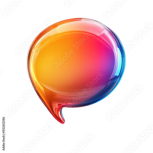 Colorful Speech Bubble Icon 3D Rendered Image Shiny Glossy Talk on transparent background