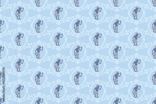 Nang Talung Seamless Pattern. Traditional Thai Shadow Puppet Art from Southern Thailand