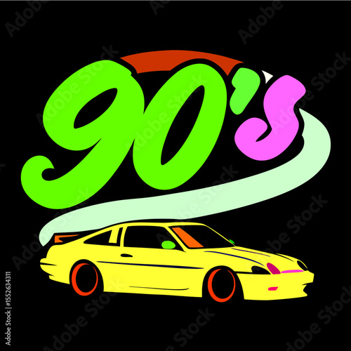 A yellow  sports car in vector style with sharp edges and glowing red accents."