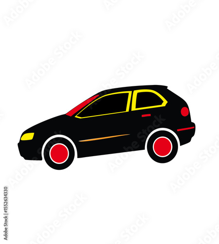 A black sports car in vector style with sharp edges and glowing red accents."