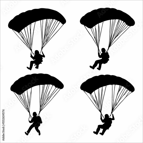 a collection of silhouettes of people parachuting