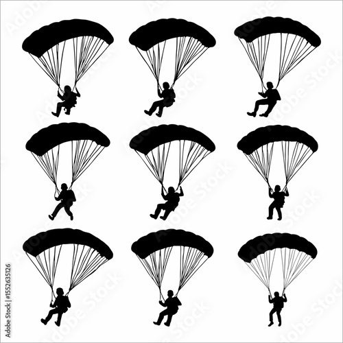 a collection of silhouettes of people parachuting
