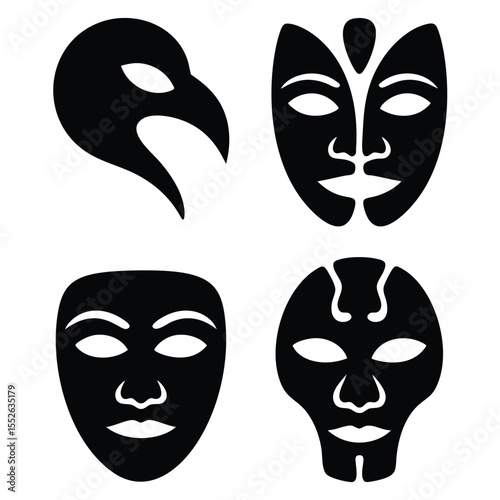 Dramatic Black & White Mask Set: Theater, Comedy, Tragedy, Persona Icons