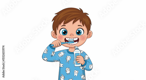 Kid boy brushing his teeth