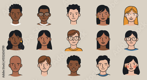 Diverse face portraits people character head collection