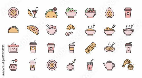 Food icons breakfast lunch dinner sweet drinks