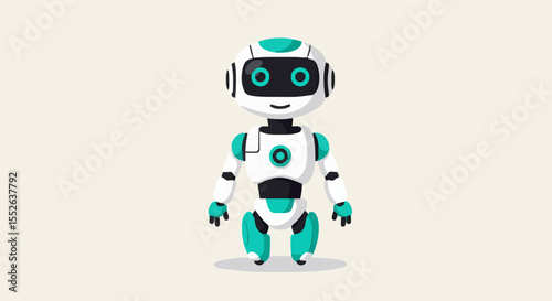 Friendly robot character with teal accents on white