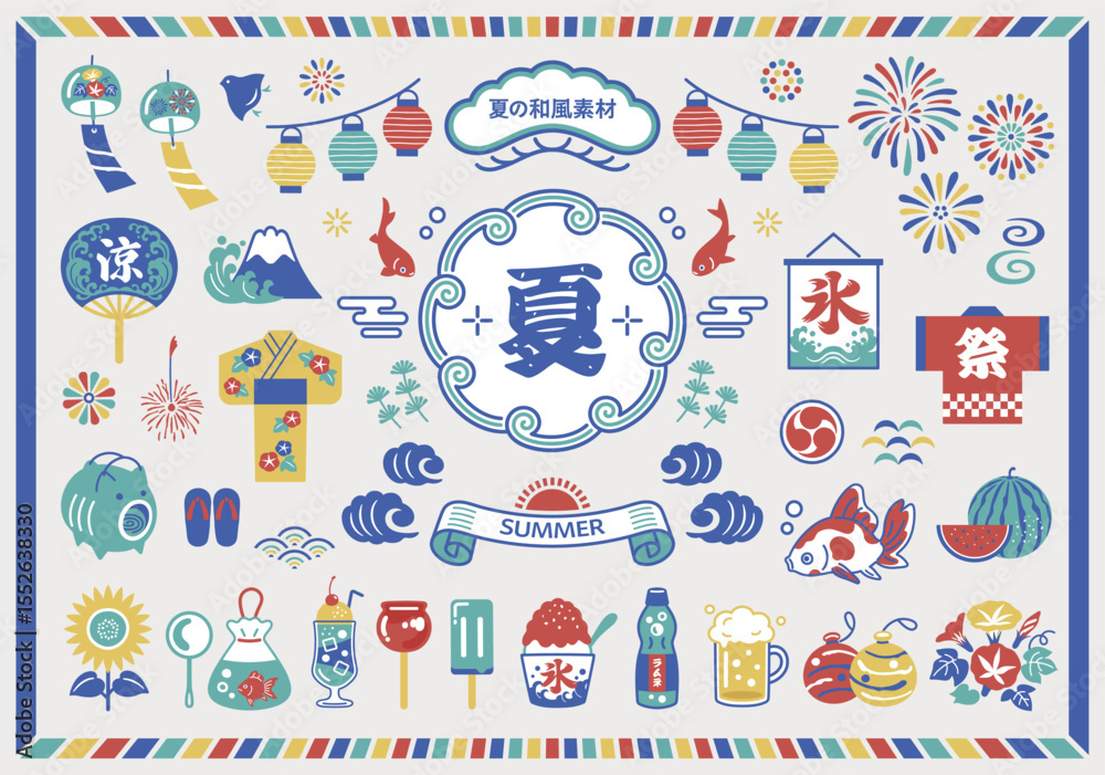 Fototapeta premium Japanese Summer Festival Icon Set