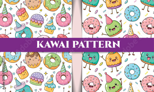 Adorable Kawaii Donut and Cupcake Seamless Patterns Cute Party Designs