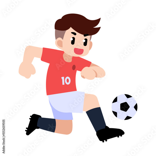 A soccer player running with the ball