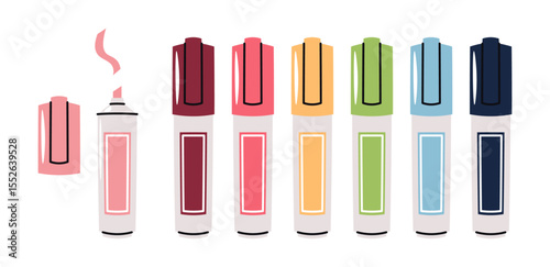 Highlighters Set in Flat Design on White Background. Colorful Marker for Office, School, Study Supplies. Perfect for Stationery Branding, Back to School Campaigns and Organizational Content