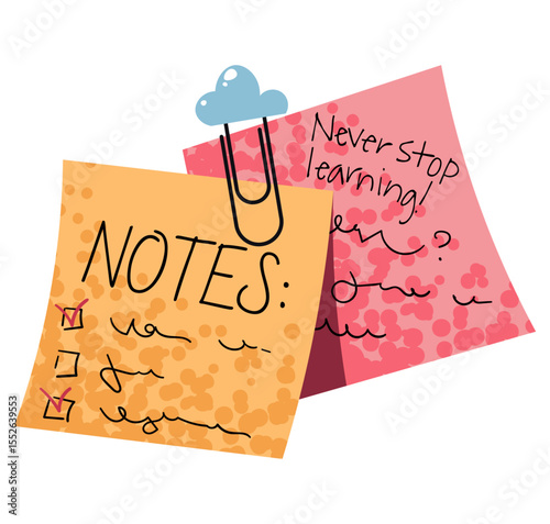 Sticky Note with Motivational Quote and Paperclip in Flat Style on White Background. Inspirational Office and School Memo for Bulletin Boards, Planners, Social Media. Ideal for Productivity Content.