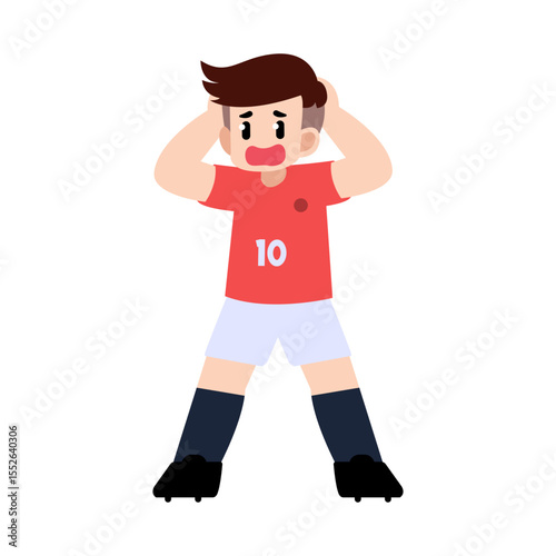 A soccer player looking panicked and disappointed