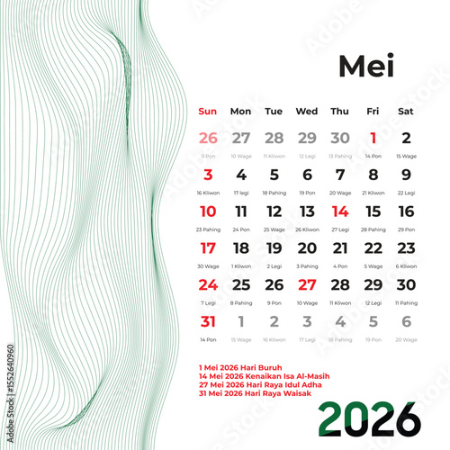 May 2026 Weton calendar combines sacred Javanese days with soft visuals, creating a meditative space for daily planning and ancestral reflection.