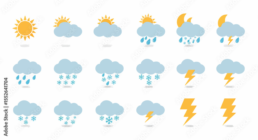 Obraz premium Weather forecast symbols sun rain cloud icons