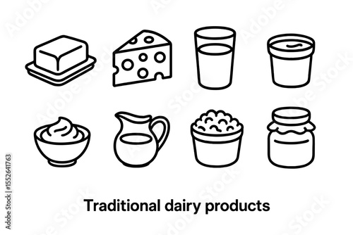 Traditional dairy products: cheese, butter, milk, sour cream, and more