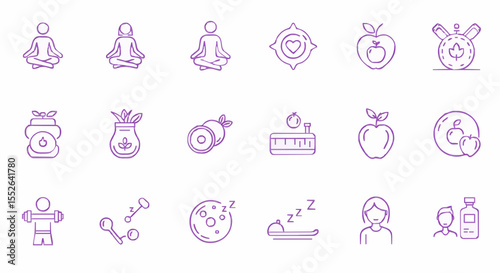 Wellness health concept lifestyle wellbeing line icons