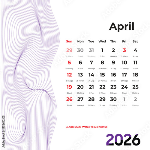 April 2026 Weton calendar captures renewal with Pasaran and lunar influence. Ideal for aligning time with ancient Javanese cosmology.