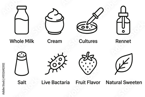 Basic ingredients for dairy and fermentation: milk, cultures, rennet, salt, and more